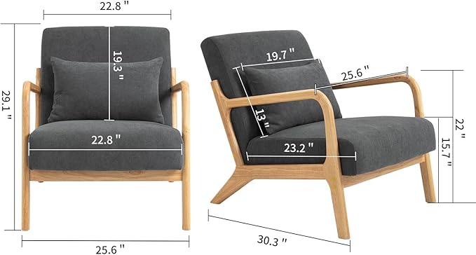 KEIKI Mid Century Modern Accent Chair, Lounge Armchair with Solid Wood Frame and Waist Cushion for Living Room, Bedroom