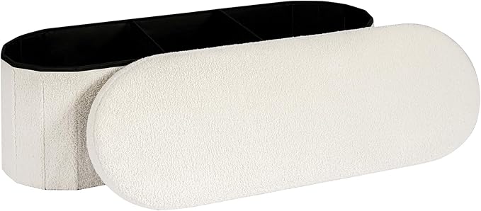 43.3 Inches Collapsible Ottoman with Storage, Bench with Storage Ottoman for Living Room, Bedroom & Entryway-Cream White