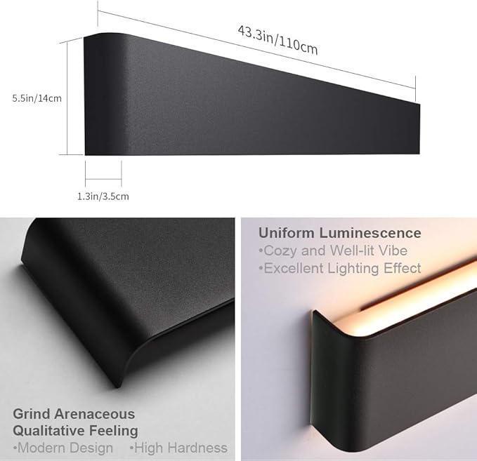 Aipsun 43.3in/40W LED Matte Black Modern Vanity Light Up and Down Wall Mount Light Indoor Wall Light for Bathroom Lighting Fixtures (Warm Light 3000K)