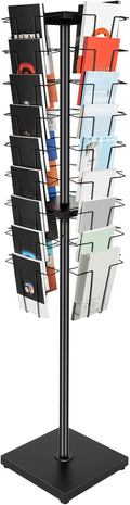 Rotating Brochure Display Stand, Detachable Magazine Rack with 36 Pockets, 360 Degrees Rotating Mesh Magazine Holder Stand, 63inch Floor Standing Literature Display Rack for Office School