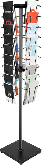 Rotating Brochure Display Stand, Detachable Magazine Rack with 36 Pockets, 360 Degrees Rotating Mesh Magazine Holder Stand, 63inch Floor Standing Literature Display Rack for Office School