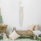 MOONFLY Dream Catcher with Handmade Moon Star Design Woven Cotton Dream Catchers Boho Macrame Wall Hanging Home Decoration Ornament Craft Gift (White Moon)