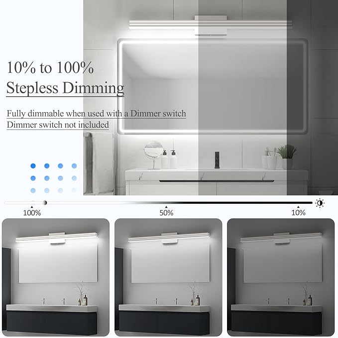 Ralbay 40inch Brushed Nickel Vanity Light with 5 Color Temperature (2700K-6000K) Dimmable Acrylic Metal 36W LED Modern Bathroom Lighting Over Mirror