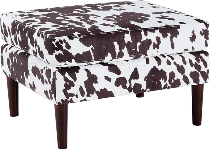 Convenience Concepts Designs4Comfort Marlow Ottoman 27" - Mid-Century Modern Upholstered Footrest & Seat for Living Room, Bedroom, Hallway, or Entryway, Brown Cow Print Fabric