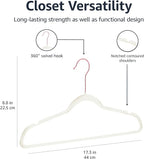 Amazon Basics Slim, Velvet, Non-Slip Suit Clothes Hangers, Ivory/Rose Gold - Pack of 100