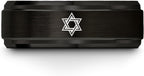 Mezuzah star Of David Ring - Gift for Jewish Family - Flat Dome Bevel - 8mm - Men Women - Yellow Gold Black Silver Blue - Anniversary Wedding - Personalized Custom Engraving - Band - Brushed Polished