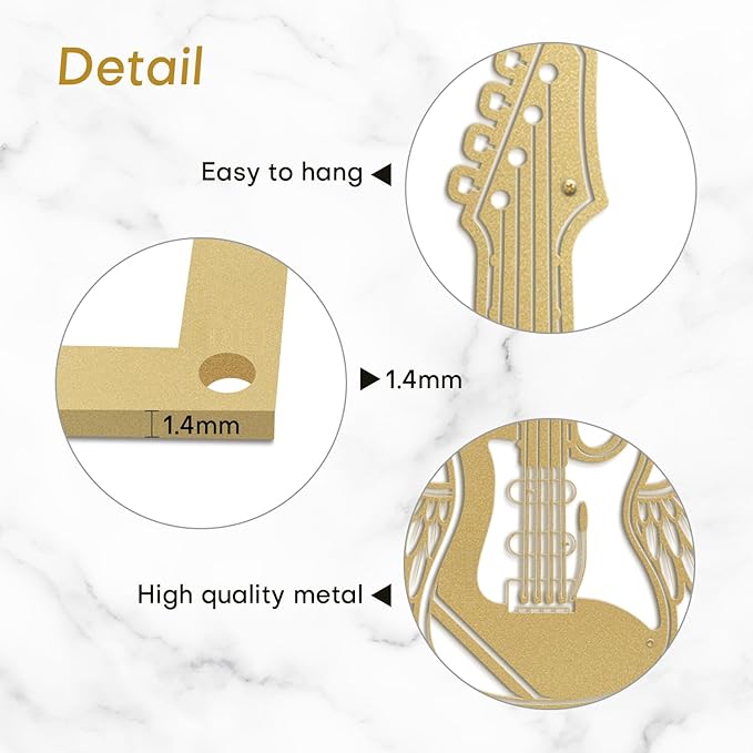 SIGNLEADER Metal Wall Art Decor - Electric Guitar with Wing Minimalist Modern Abstract Wall Sculpture Hanging Home Decoration for Living Room, Bedroom, Bathroom, Kitchen, Studio, Outdoor - 24" Gold