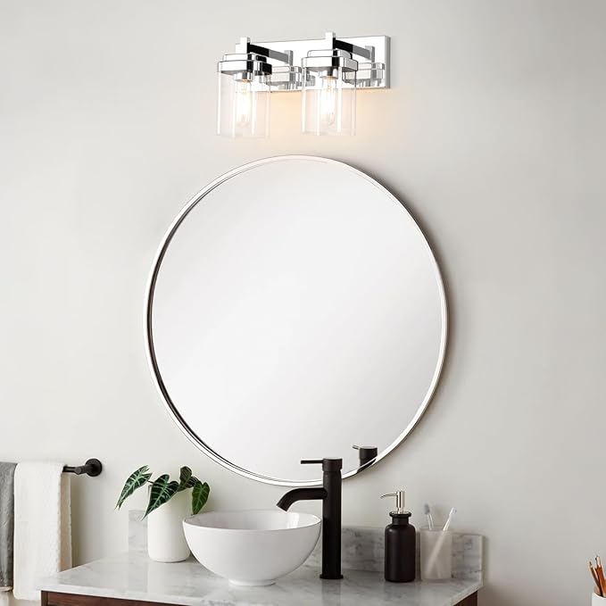 Vanity Light Fixture,2-Light Vanity Light for Bathroom,Matte Black Bathroom Vanity Lighting Over Mirror with Square Clear Glass Shade for Restroom