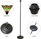 Tiffany Torchiere Floor Lamp Green Peacock Tail Style Stained Glass Floor Light Antique Tall Standing Lamp Handcrafted Pole Reading Uplight Lamp for Home Office Living Room