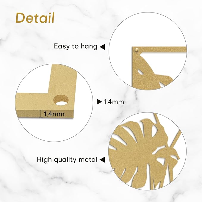SIGNLEADER Metal Wall Art Decor Two Tropical Monsteras Leaf Minimalist Modern Abstract Wall Sculpture Hangings Home Decoration for Living Room, Bedroom, Bathroom, Kitchen, Outdoor - 30" Gold