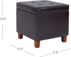 HomePop Leatherette Tufted Square Storage Ottoman with Hinged Lid, Brown Small