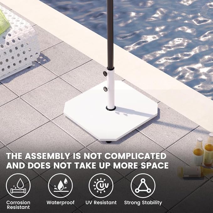 Sundale Outdoor Umbrella Base 40lbs with Stainless Steel Umbrella Tube, Heavy Duty Steel Umbrella Stand, White