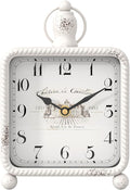 Vintage White Table Clock on Stand, Desk and Shelf Decor Clock, French Rustic Style Mantel Clocks for Farmhouse, Living Room, Bedroom, Bedside, Gift (8.5" H x 5.5" W)
