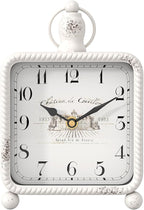 Vintage White Table Clock on Stand, Desk and Shelf Decor Clock, French Rustic Style Mantel Clocks for Farmhouse, Living Room, Bedroom, Bedside, Gift (8.5" H x 5.5" W)