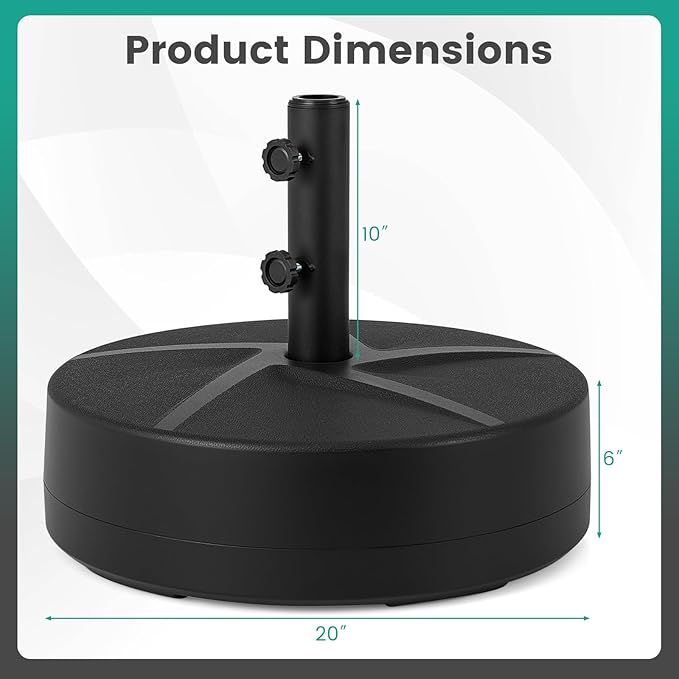 HAPPYGRILL Outdoor Umbrella Base 20", Patio Umbrella Weighted Base with 3 Adapters, 2 Adjustable Knobs, Refillable Reservoir for Water & Sand, Market Umbrella Stand for Poolside, Garden
