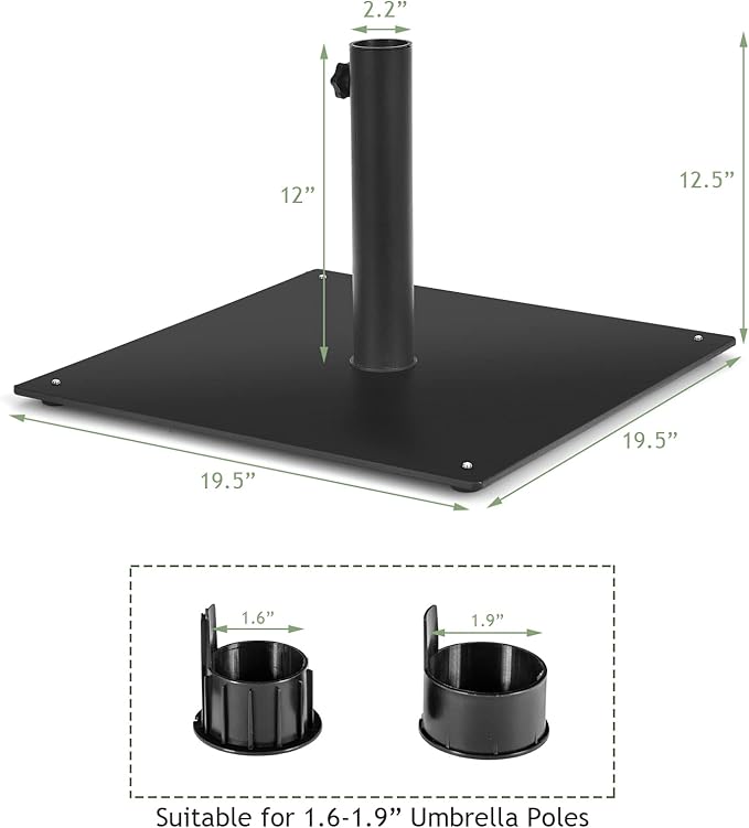 Tangkula 35 LBS Patio Umbrella Base, 20 Inches Heavy Duty Umbrella Stand, Square Umbrella Base w/Non-Slip Pads, Tightening Knob & 2 Adapters, Outdoor Umbrella Stand for Yard, Poolside, Garden (Black)