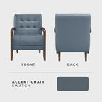 Lexicon Modern Accent Chair, Luxury Genuine Leather Match Living Room Chair with Tufted Cushions, Solid Wood Frame and Arm Rest, Comfy Upholstered Single Seat for Bedroom/Reading/Office, Blue