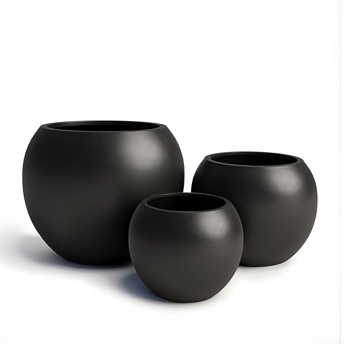 DTY Signature Mt Sherman 21.1'' D x 16.7'' H Fiberstone Round Planter with Drainage Hole, Smooth Finishes, Weather Resistant for Indoor and Outdoor Use, Included 2 Extra Coco Mats(Pot Opening 14.6'')