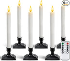 Homemory Real Wax Window Candles with Remote Timer Dimmer, Flameless Taper Candles with Holders, Christmas Candle for Window Battery Operated, LED Candlesticks for Home Holiday Decor, 6 Pcs White