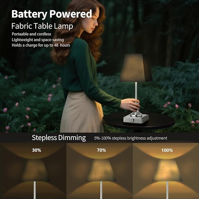 Rechargeable LED Table Lamps with Stepless Touch Control,Light Sliver Cordless Lamp for Living Room&Bedside&Patio&Shower,Small Desk Lamp(6000mAH Battery),2 Pack for Home Decor,Best Gifts for Family