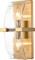 DANSEER 2-Light Modern Gold Wall Sconce - 13 Inch Hardwired Indoor Wall Light with Water Rippled Glass Shades and Gold Finish for Living Room, Bedroom, Kitchen, Hallway