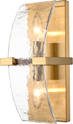 DANSEER 2-Light Modern Gold Wall Sconce - 13 Inch Hardwired Indoor Wall Light with Water Rippled Glass Shades and Gold Finish for Living Room, Bedroom, Kitchen, Hallway