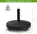 Giantex 50 LBS Patio Umbrella Stand, 20.5 Inch Round Umbrella Base with 4 Lockable Wheels, Heavy-Duty Outdoor Umbrella Holder, Suitable for Pool, Yard, Garden, Street, Market, Rattan Design, Black