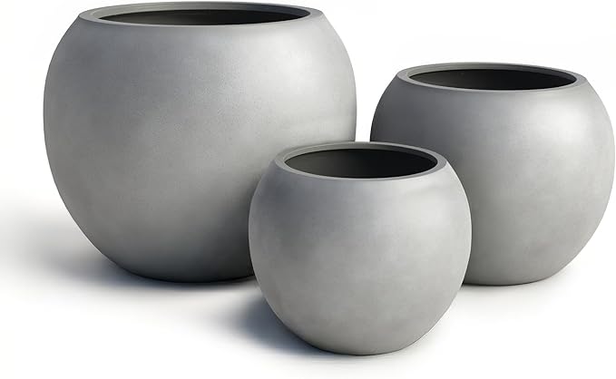 DTY Mount Sherman 21.1'' D x 16.7'' H (Pot Opening 14.6") Fiberstone Round Planter with Drainage Hole, Smooth Finishes, Weather Resistant for Indoor and Outdoor, 2 Extra Coco Mats - Gray, Large