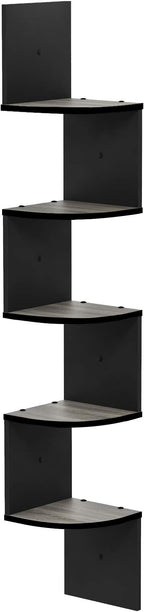Furinno Rossi Wall Mount Floating Corner Shelf, 5-Tier Radial, French Oak Grey/Black