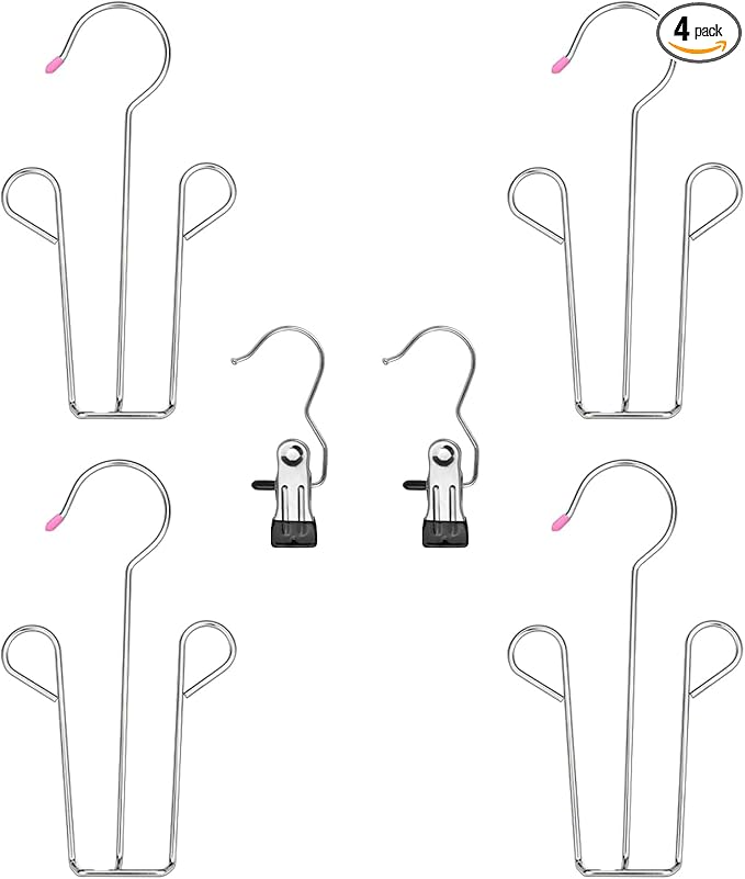 4PCS Shoes Hanger,Stainless Steel Hanger,Multi-Functional Shoe Rack with Double Hook Design, Shoe Drying Rack for Dehumidifying Hanging Leather Shoes(A)
