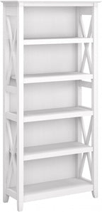 Bush Home Tall 5 Shelf Bookcase for Living Room or Home Office, Large Bookshelf, Modern Farmhouse Style, Key West Collection, Pure White Oak
