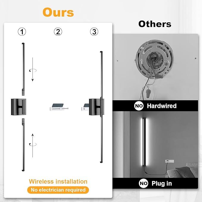 Battery Operated Wall Sconce Set of Two with Remote Control, 3000K-6000K Dimmable Gold Wall Lights, Timable LED Wireless Wall Sconces, 350° Ratate for Bathroom, Living Room, Hallway 29.1 Inch
