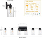 6-Light Bathroom Vanity Light Black Vanity Lights for Bathroom Light Fixtures Matte Black 6 Light Fixtures with Clear Glass Shades for Bath Over Mirror