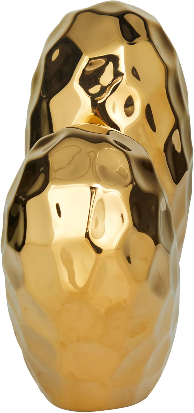 Deco 79 Porcelain Ceramic Heart Decorative Sculpture Dimensional Angled Origami Inspired Home Decor Statue, Accent Figurine 12" x 6" x 11", Gold