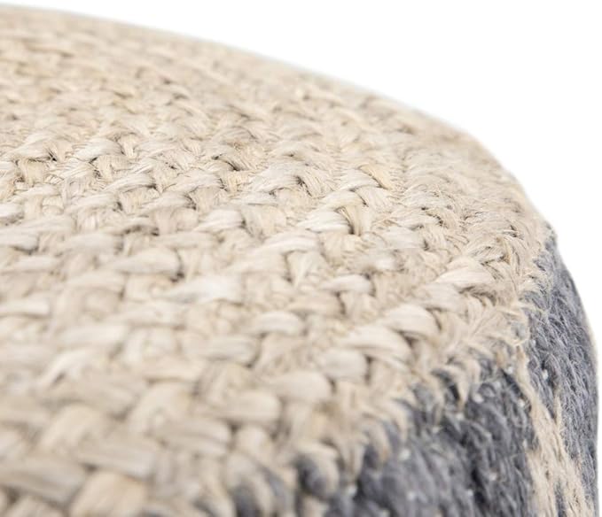 SIMPLIHOME Edgeley Round Pouf - 18 inch Wide Handwoven Jute and Cotton Ottoman in Grey and Natural, Boho-Style Footstool or Extra Seating for Living Room, Bedroom, or Kids Room, Assembled