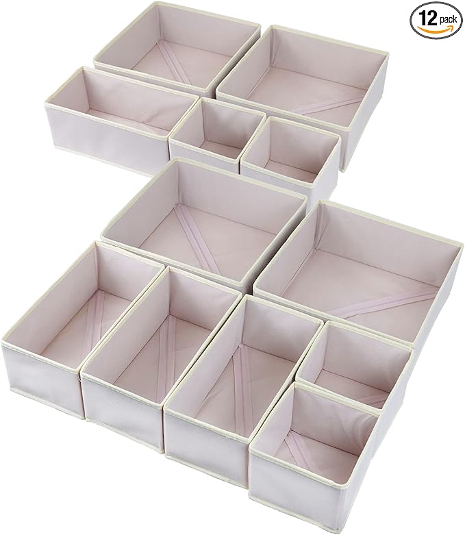 12 Pack Drawer Organizer Clothes, Foldable Fabric Dresser Organizer Closet Organizers and Storage Box for Underwear,Folded Clothes,Baby Clothing,Socks,Bra,Towels,Ties(12 Pack,Pink)