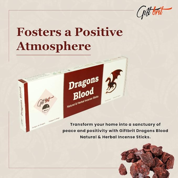 Giftbrit Dragons Blood Natural & Herbal Incense Sticks 100 Sticks with Incense Holder for Meditation, Yoga, Church, Relaxation, Healing and Positivity