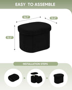 B FSOBEIIALEO Storage Ottoman for Dorm Room, Boucle Folding Storage Ottoman Foot Rest, 16.14 Inches Small Collapsible Ottoman Cube for Living Room Black