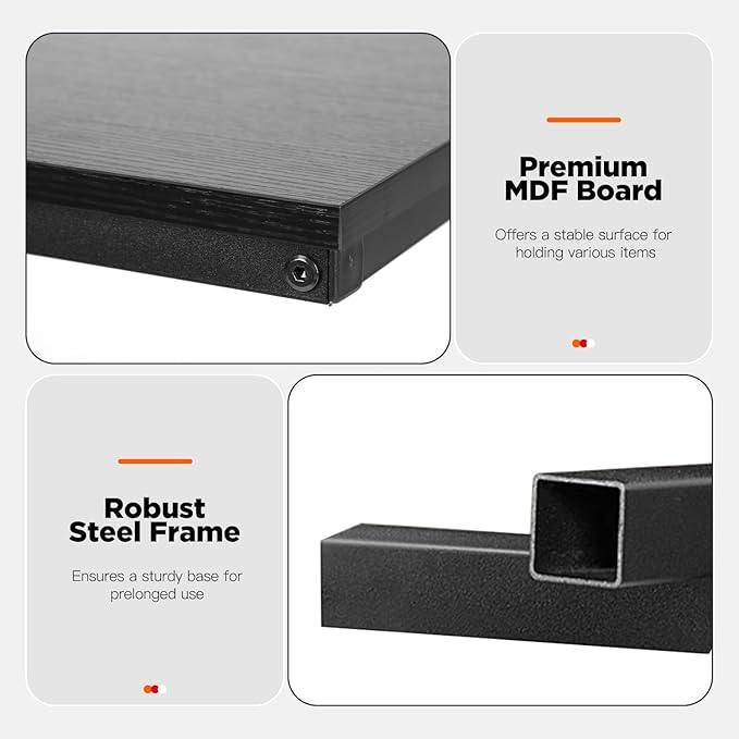 FDW C-Shaped End Table Wooden Top Side Table Adjustable Feet Small Cough Table Bedside End Table with Metal Frame for Bedroom Living Room,Black