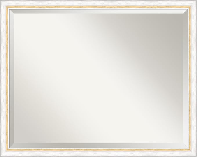 Amanti Art White Wall Mirror 24x30 Morgan White Gold Rectangle Bathroom Mirror for Wall Decor Living Room, Large Modern Wood Frame, Hangs Horizonally and Vertically, Bathroom Decor, Beveled Edge