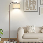 Upgraded Dimmable Floor Lamp, 1200 Lumens LED Bulb Included, Bronw Arc Floor Lamp with Linen Shade for Living Room, Bedroom, Reading Room, Nursery