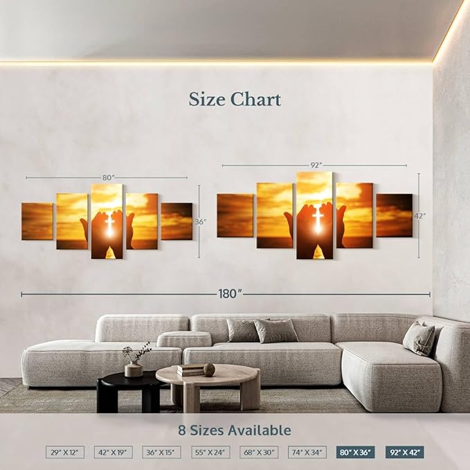 Elephant Stock Religion Wall Art Multi Piece Canvas - 5 Panel Christian Pictures Decor - Digital Design Canvas Print - Christian Wall Decor - 92" X 42"