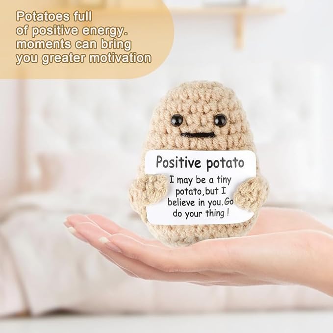 WASTIME Funny Knitted Wool Doll Toy with Positive Card - Creative Cute Mini Crochet Positive Potato Dolls Cheer Up Gift for Family Kids Friends Encouragement Decoration (Potato & Pineapple)
