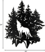 SIGNLEADER Metal Wall Art Decor Wolf and Pine Tree Minimalist Modern Abstract Wall Sculpture Hangings Home Decoration for Living Room, Bedroom, Bathroom, Kitchen, Outdoor - 24" Black