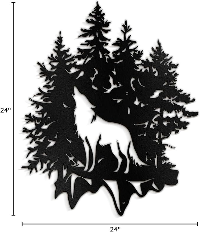 SIGNLEADER Metal Wall Art Decor Wolf and Pine Tree Minimalist Modern Abstract Wall Sculpture Hangings Home Decoration for Living Room, Bedroom, Bathroom, Kitchen, Outdoor - 24" Black