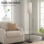Floor Lamp for Living Room, Modern Standing Lamps with Lampshade, Minimalist Tall Lamp with Chain Switch for Living Room, LED Bulb Included (Beige+Brown)