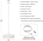Set of 2 Small Cordless Table Lamp Rechargeable, Battery Operated Desk Lamp, 4000mAh LED Touch Lamp, Dimmable Portable Outdoor Waterproof Wireless Table Light for Restaurants/Bars/Outdoor（White