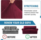 H.VERSAILTEX Sofa Cover 3 Piece T Cushion Sofa Slipcovers Thick Velvet Couch Cover Furniture Protector Stretch T Cushion Sofa Covers for 2 Cushion Couch with 2 Individual T Cushion Covers, Burgundy