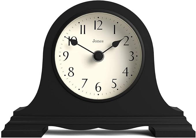 JONES CLOCKS® Speakeasy Mantel Clock | Classic Napoleon’s hat Design | Black | Contemporary Classic Style for Desk, Table, Shelf or Bedside