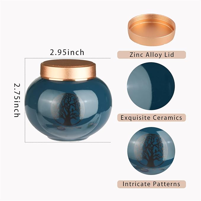 Ceramic Small Urn for Human Ashes Keepsake Mini Decorative Urn with Metal Threaded Lid Secure Seal for Adult or Pet Ashes - Green